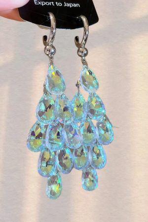 Chic Long Drop Earrings with Colorful White Crystal Tassels, Elegant Fashion Jewelry for a Graceful Look