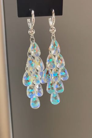 Chic Long Drop Earrings with Colorful White Crystal Tassels, Elegant Fashion Jewelry for a Graceful Look