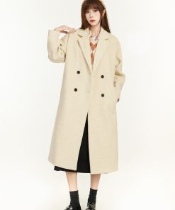 Chic Long Woolen Coat for Women, High-End Outerwear, Autumn Winter 2025, Trendy Korean Style for Petites