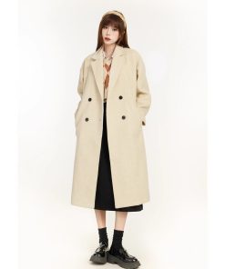 Chic Long Woolen Coat for Women, High-End Outerwear, Autumn Winter 2025, Trendy Korean Style for Petites
