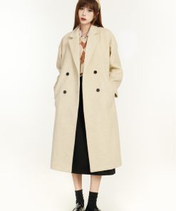 Chic Long Woolen Coat for Women, High-End Outerwear, Autumn Winter 2025, Trendy Korean Style for Petites