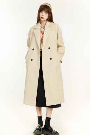 Chic Long Woolen Coat for Women, High-End Outerwear, Autumn Winter 2025, Trendy Korean Style for Petites