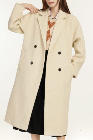 Chic Long Woolen Coat for Women, High-End Outerwear, Autumn Winter 2025, Trendy Korean Style for Petites