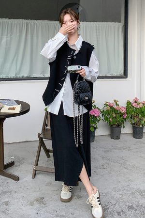 Chic Spring 3-Piece Outfit Set: Black Vest, Skirt & Casual Ensemble with Unique High-End Style for Effortless Fashion
