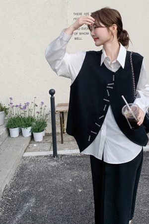 Chic Spring 3-Piece Outfit Set: Black Vest, Skirt & Casual Ensemble with Unique High-End Style for Effortless Fashion