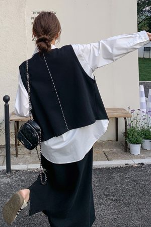 Chic Spring 3-Piece Outfit Set: Black Vest, Skirt & Casual Ensemble with Unique High-End Style for Effortless Fashion