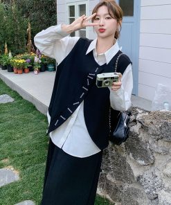 Chic Spring 3-Piece Outfit Set: Black Vest, Skirt & Casual Ensemble with Unique High-End Style for Effortless Fashion