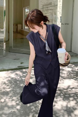 Chic Two-Piece Set for Women: Stylish Top and Wide-Leg Pants, 2025 Summer Korean Style Fashion