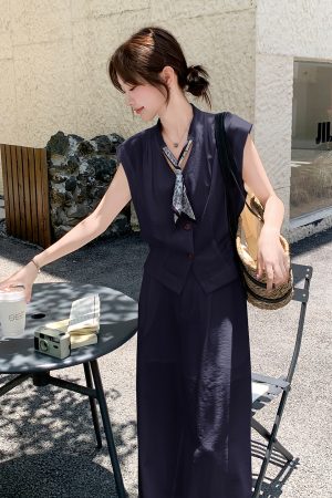 Chic Two-Piece Set for Women: Stylish Top and Wide-Leg Pants, 2025 Summer Korean Style Fashion
