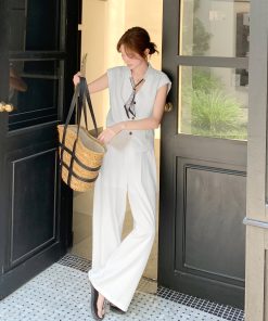 Chic Two-Piece Set for Women: Stylish Top and Wide-Leg Pants, 2025 Summer Korean Style Fashion