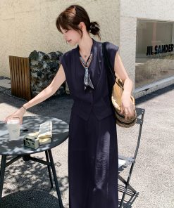 Chic Two-Piece Set for Women: Stylish Top and Wide-Leg Pants, 2025 Summer Korean Style Fashion