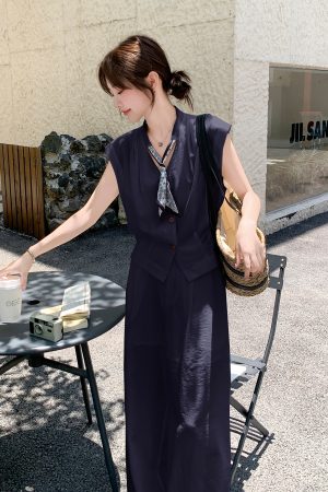 Chic Two-Piece Set for Women: Stylish Top and Wide-Leg Pants, 2025 Summer Korean Style Fashion