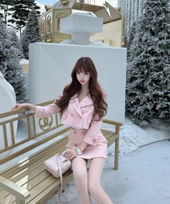 Chic Two-Piece Set with Skirt and Jacket, Chanel-Style, Casual Artistic Women's Wear, 2025 Collection, Trendy Fashion Ensemble