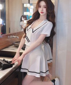 Chic Women's Two-Piece Set: Short-Sleeve Top & Mini Skirt Uniform for Nightclub Work, Perfect for Evening Shifts