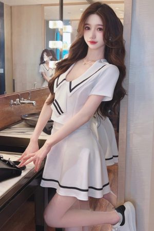 Chic Women's Two-Piece Set: Short-Sleeve Top & Mini Skirt Uniform for Nightclub Work, Perfect for Evening Shifts