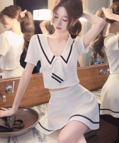 Chic Women's Two-Piece Set: Short-Sleeve Top & Mini Skirt Uniform for Nightclub Work, Perfect for Evening Shifts