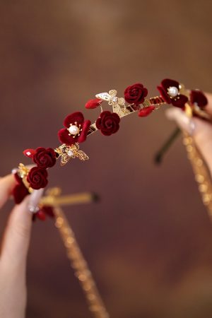 Chinese Classical Long Tassel Wedding Headdress Red Hairband Ancient Style Hanfu Fairy Hair Accessory
