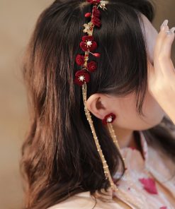 Chinese Classical Long Tassel Wedding Headdress Red Hairband Ancient Style Hanfu Fairy Hair Accessory