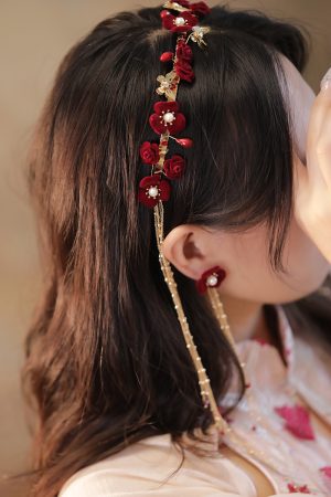 Chinese Classical Long Tassel Wedding Headdress Red Hairband Ancient Style Hanfu Fairy Hair Accessory
