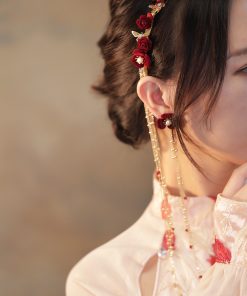 Chinese Classical Long Tassel Wedding Headdress Red Hairband Ancient Style Hanfu Fairy Hair Accessory