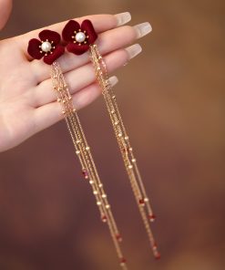 Chinese Classical Long Tassel Wedding Headdress Red Hairband Ancient Style Hanfu Fairy Hair Accessory