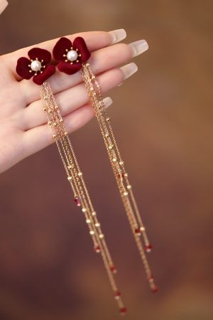 Chinese Classical Long Tassel Wedding Headdress Red Hairband Ancient Style Hanfu Fairy Hair Accessory
