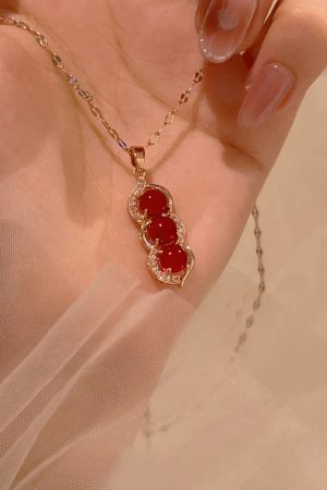 Chinese Style Ancient Wind Red Pea Necklace for Women - 2025 Summer Clavicle Chain High-End Neck Accessory