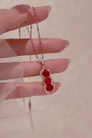 Chinese Style Ancient Wind Red Pea Necklace for Women - 2025 Summer Clavicle Chain High-End Neck Accessory
