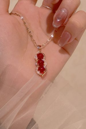 Chinese Style Ancient Wind Red Pea Necklace for Women - 2025 Summer Clavicle Chain High-End Neck Accessory