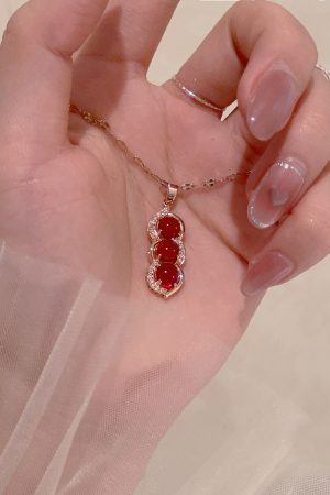 Chinese Style Ancient Wind Red Pea Necklace for Women - 2025 Summer Clavicle Chain High-End Neck Accessory