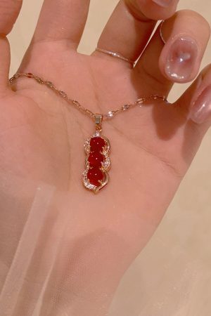 Chinese Style Ancient Wind Red Pea Necklace for Women - 2025 Summer Clavicle Chain High-End Neck Accessory