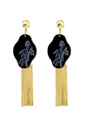 Chinese-Style Bamboo Tassel Earrings for Women, Vintage Black Clip-On Ear Studs, Long Metal Design, No Piercing Needed