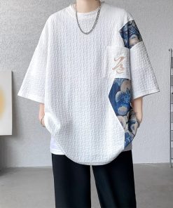 Chinese-Style Bear Short-Sleeve T-Shirt for Men, Trendy Loose Fit Summer Tee, National Style Heavyweight Fashion for Teens