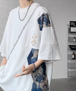 Chinese-Style Bear Short-Sleeve T-Shirt for Men, Trendy Loose Fit Summer Tee, National Style Heavyweight Fashion for Teens