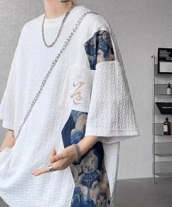 Chinese-Style Bear Short-Sleeve T-Shirt for Men, Trendy Loose Fit Summer Tee, National Style Heavyweight Fashion for Teens