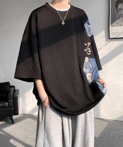 Chinese-Style Bear Short-Sleeve T-Shirt for Men, Trendy Loose Fit Summer Tee, National Style Heavyweight Fashion for Teens