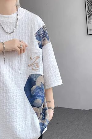Chinese-Style Bear Short-Sleeve T-Shirt for Men, Trendy Loose Fit Summer Tee, National Style Heavyweight Fashion for Teens