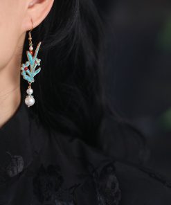 Chinese-Style Blue Enamel Horse-Face Earrings, Classical Temp Ear Accessories for Weddings, Qipao & Hanfu Matching Jewelry