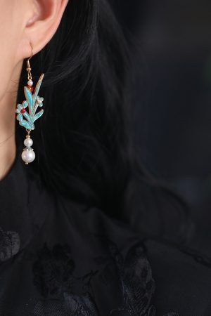 Chinese-Style Blue Enamel Horse-Face Earrings, Classical Temp Ear Accessories for Weddings, Qipao & Hanfu Matching Jewelry