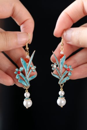 Chinese-Style Blue Enamel Horse-Face Earrings, Classical Temp Ear Accessories for Weddings, Qipao & Hanfu Matching Jewelry