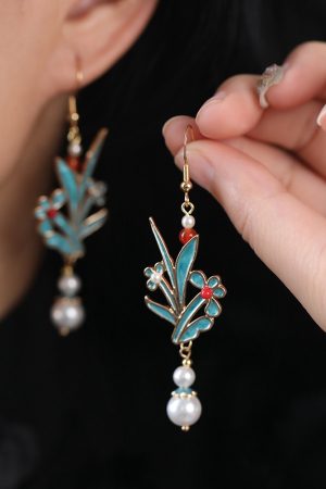 Chinese-Style Blue Enamel Horse-Face Earrings, Classical Temp Ear Accessories for Weddings, Qipao & Hanfu Matching Jewelry