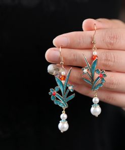Chinese-Style Blue Enamel Horse-Face Earrings, Classical Temp Ear Accessories for Weddings, Qipao & Hanfu Matching Jewelry