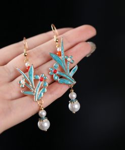 Chinese-Style Blue Enamel Horse-Face Earrings, Classical Temp Ear Accessories for Weddings, Qipao & Hanfu Matching Jewelry