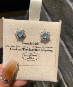 Chinese-Style Blue-Green Jade Earrings with Diamonds and Zirconia - Versatile Women's Jewelry for 2025