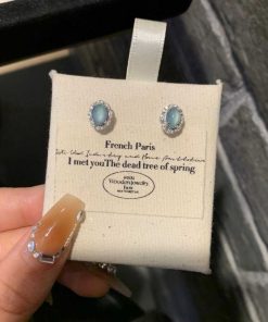 Chinese-Style Blue-Green Jade Earrings with Diamonds and Zirconia - Versatile Women's Jewelry for 2025