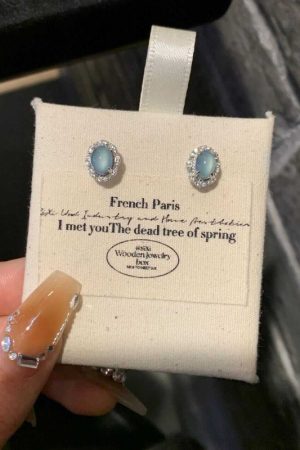 Chinese-Style Blue-Green Jade Earrings with Diamonds and Zirconia - Versatile Women's Jewelry for 2025