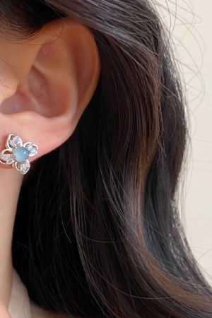 Chinese-Style Blue-Green Jade Earrings with Diamonds and Zirconia - Versatile Women's Jewelry for 2025