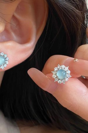 Chinese-Style Blue-Green Jade Earrings with Diamonds and Zirconia - Versatile Women's Jewelry for 2025