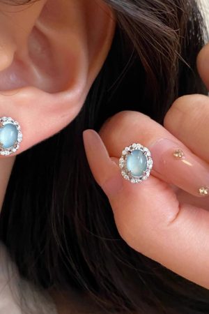 Chinese-Style Blue-Green Jade Earrings with Diamonds and Zirconia - Versatile Women's Jewelry for 2025