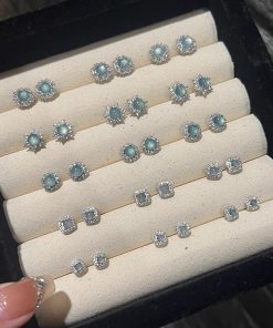 Chinese-Style Blue-Green Jade Earrings with Diamonds and Zirconia - Versatile Women's Jewelry for 2025